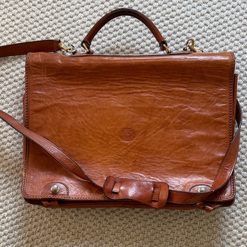 Marianelli Leather Messenger Briefcase in Cognac Brown - Classic Work Bag